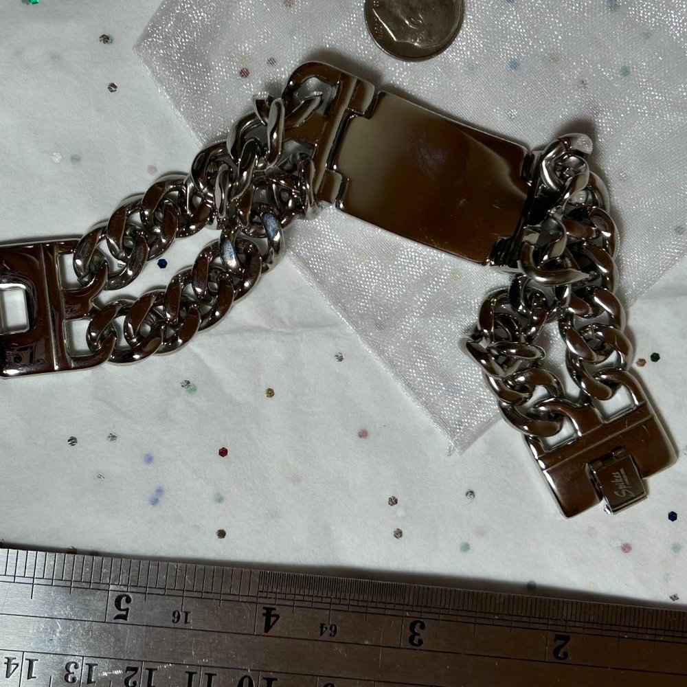 Super Wide Silver Stainless Steel Unisex ID Style Cuban Chain Link Bracelet - Picture 5 of 6